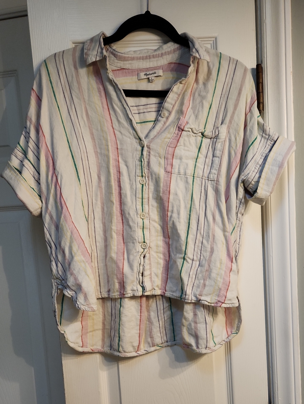 Madewell Linen Button-Up Shirt with Multicolor Stripes - Sz S